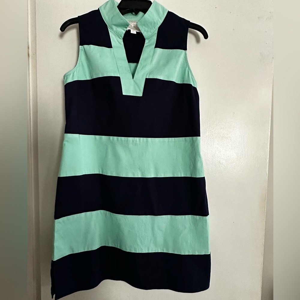 STS green & navy striped dress, size M